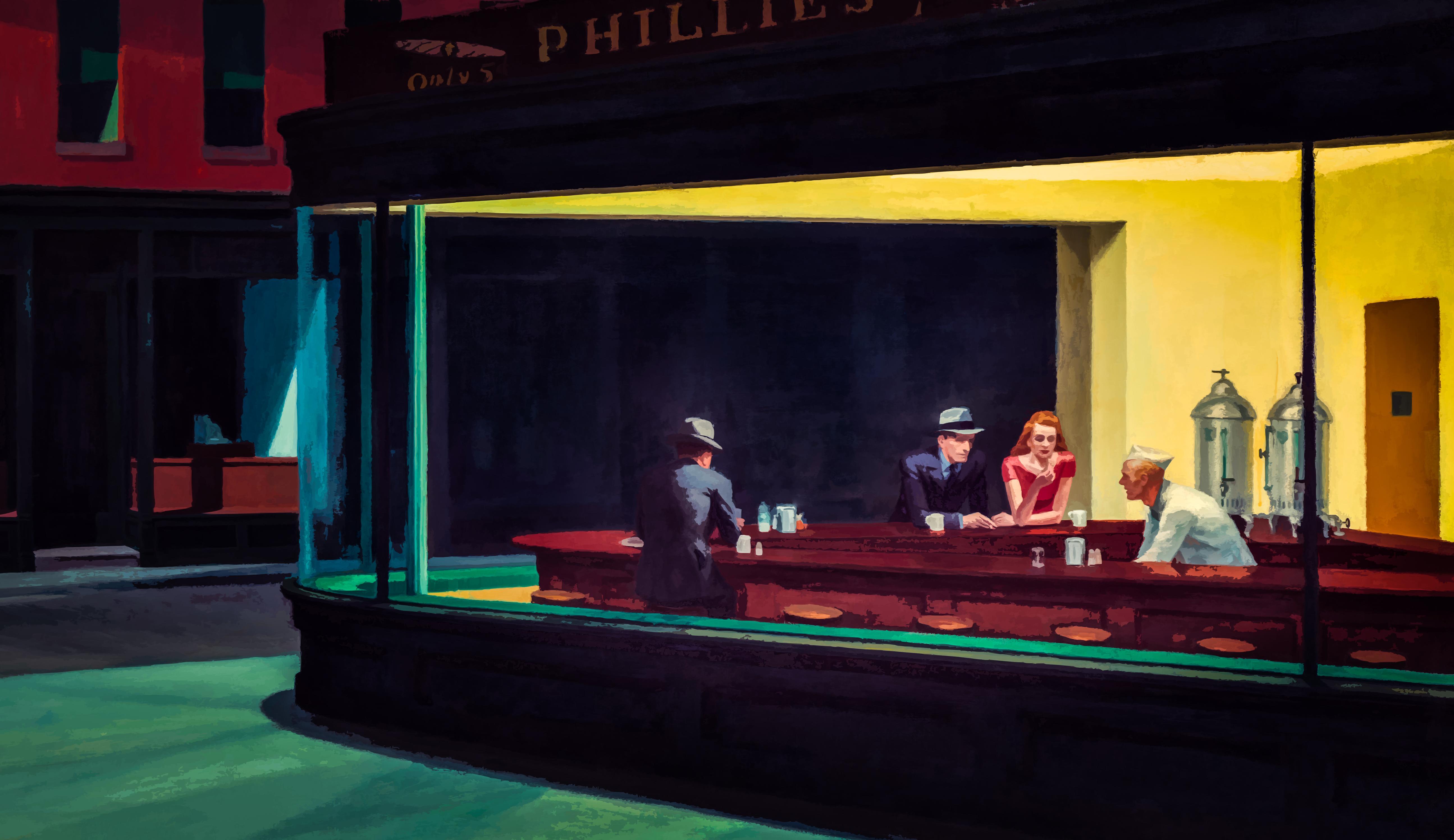 Image of the Nighthawks painting by Edward Hooper.